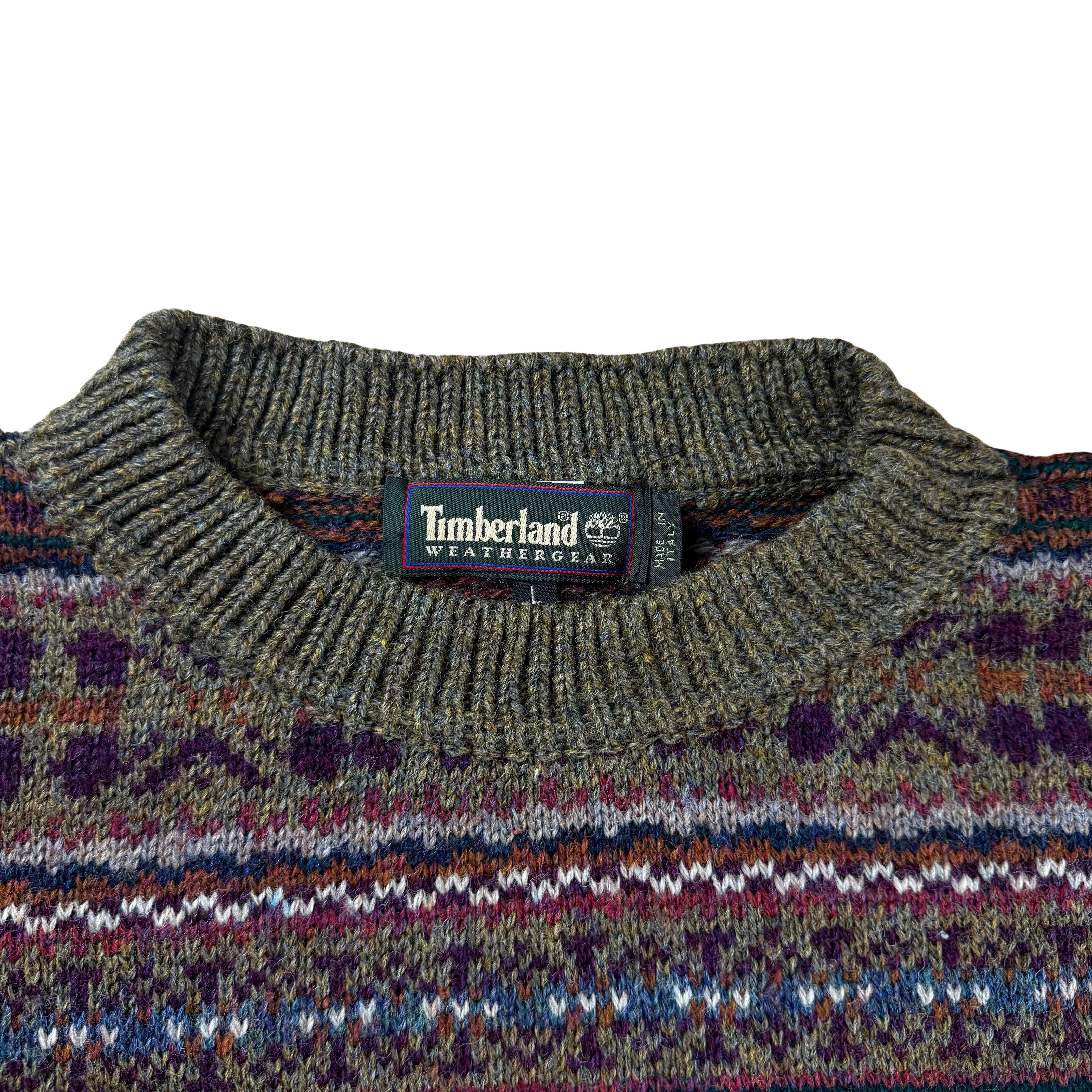 Vintage Timberland 90s Fair Isle Wool Knit Sweater  - L